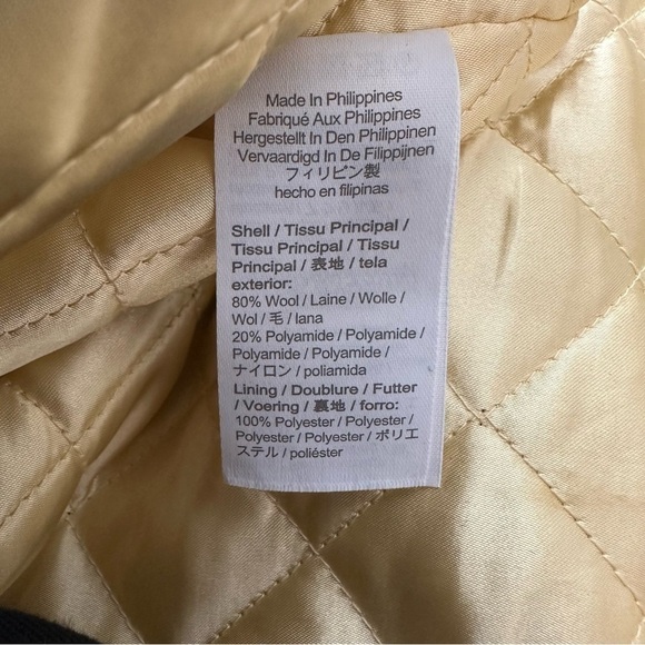 J. Crew Summit Parka Coat Italian Stadium Cloth Wool in Navy Gold Trim size 0 - Picture 9 of 14